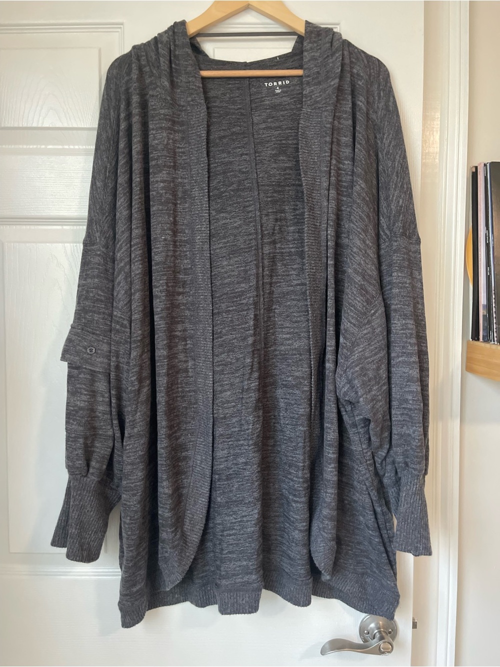 torrid Heather Charcoal Open-Front Draped Cardigan